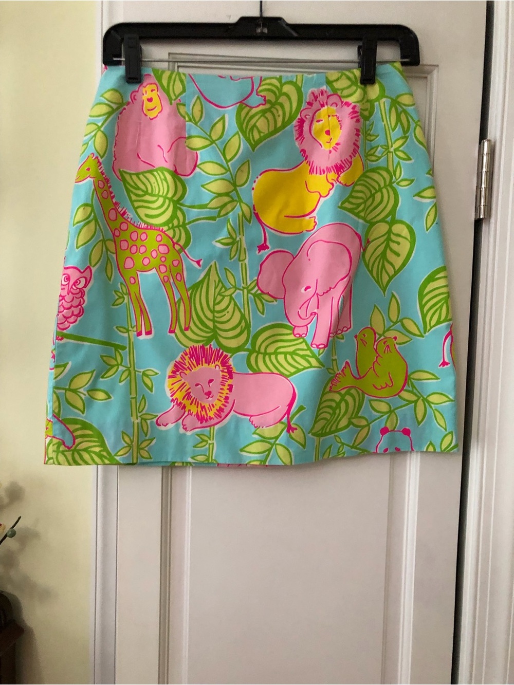 Lilly Pulitzer Aqua Mini Skirt with Pink & Yellow Jungle Print